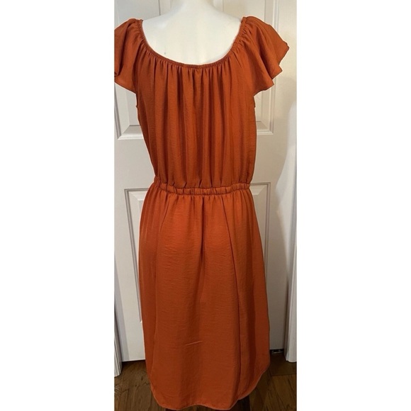 Millenium Off Shoulder Button Up Dress Orange Womens Size Large Elastic Waist - Picture 6 of 6